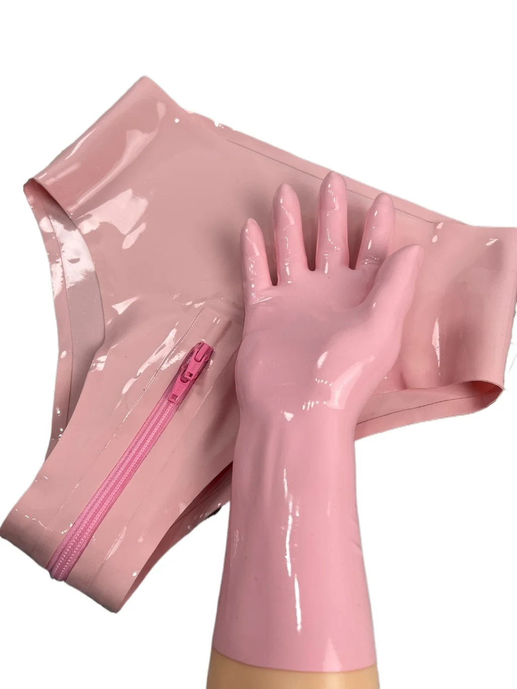 Ropa interior fetiche de látex, guantes de látex rosa para bebé, bragas de goma unisex, ropa interior de cintura alta, mono con cremallera de goma para hombre y mujer