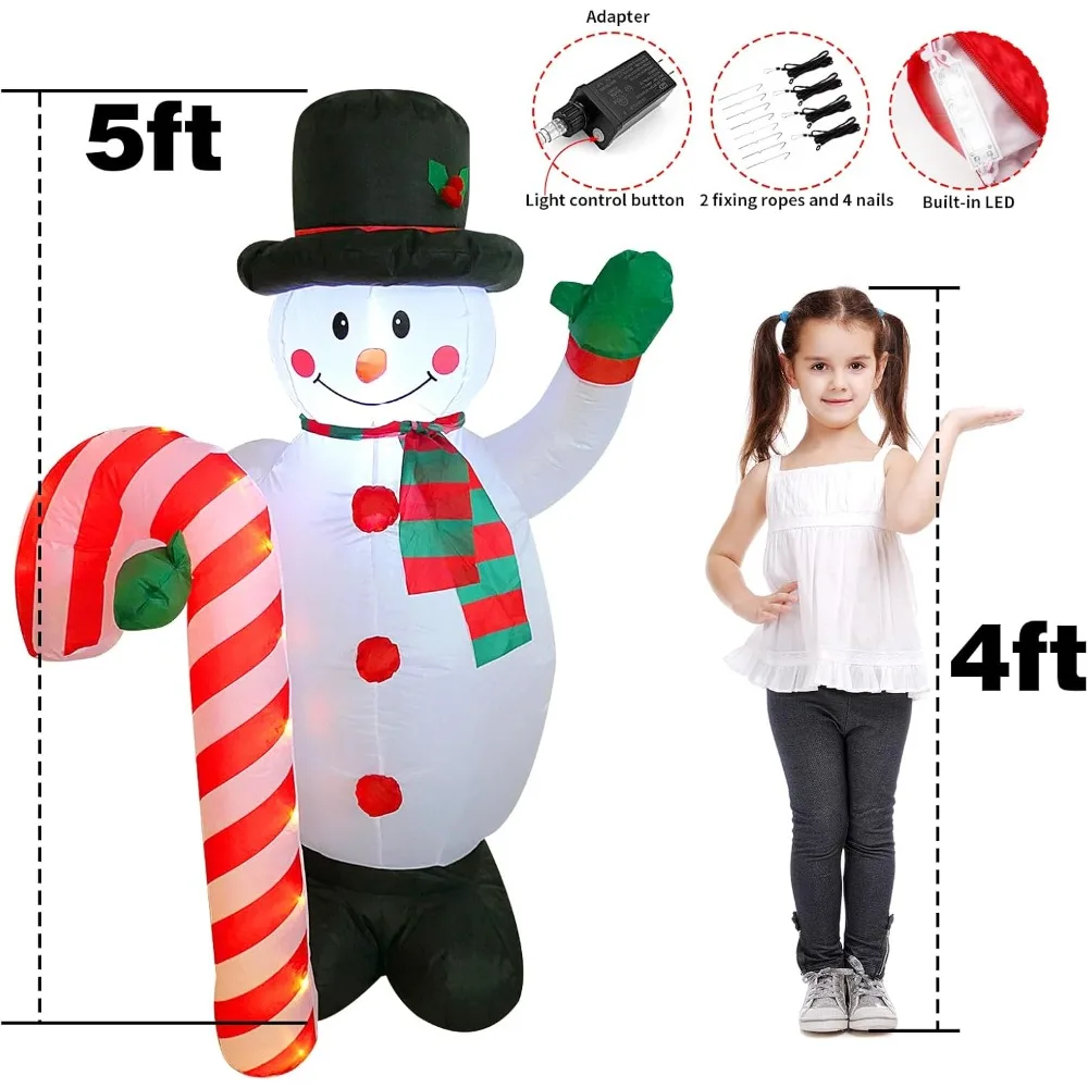 9 FT Christmas Inflatable Candy Cane Archway with Santa and Snowman, Blow Up Merry Christmas Decorations Built-in Led Lights Out