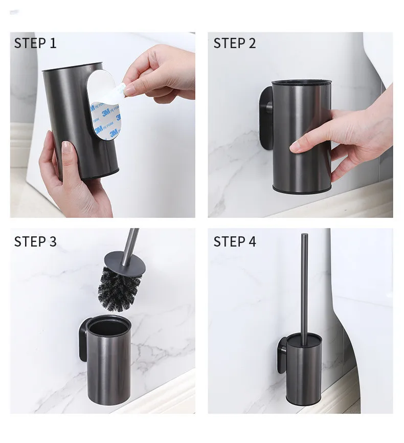 

wall hanging nail-free Stainless Steel Toilet Brush With Holder Wc Brush Cleaning Brush For Toilet Bathroom Accessories black