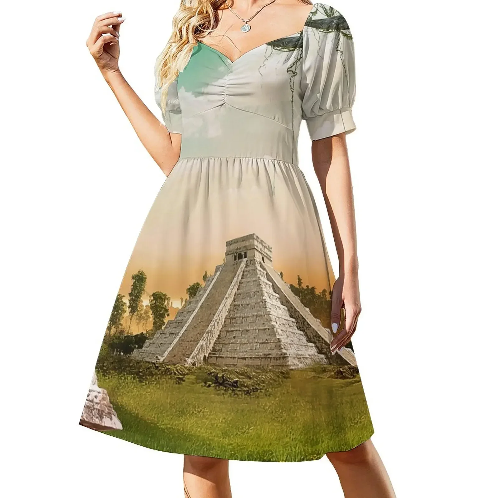 

Chichen Itza Mayan Short-Sleeved Dress summer women's dress 2025 festival outfit women Cocktail of dresses