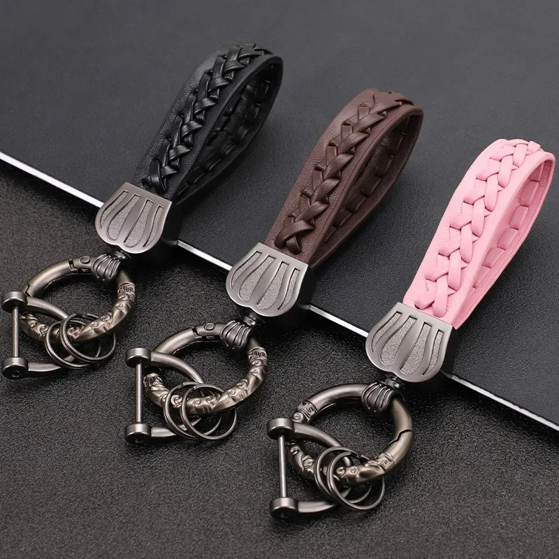 Webbing Leather Strap Car Keychain High-grade Leather Keychain 3D Printed Galvanised Key Ring Classic Style