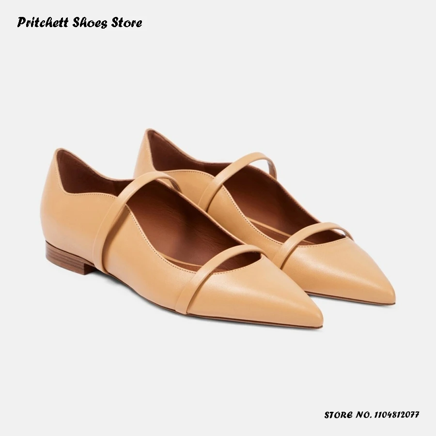 Women's Dual-straps Leather Ballet Flats Pointed Toe Square Heel Slip On Casual Shoes Spring Summer Daily Outfits Low Heel Pumps