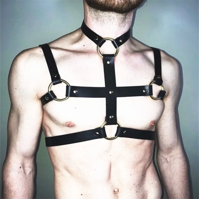 Fetish Gay Leather Chest Harness Belts with Buckle Male Straps Lingerie Punk Rave Gothic Body Bondage Clothes Sexual Man Harness