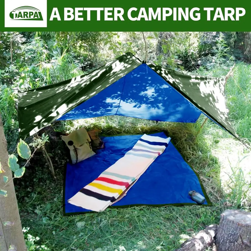 قماش القنب عالي التحمل مقاوم للماء مقاس 12 × 12 مع حماية من الأشعة فوق البنفسجية وحلقات معدنية وغطاء مقاوم للتمزق للاستخدام الخارجي (أخضر/أزرق) #6