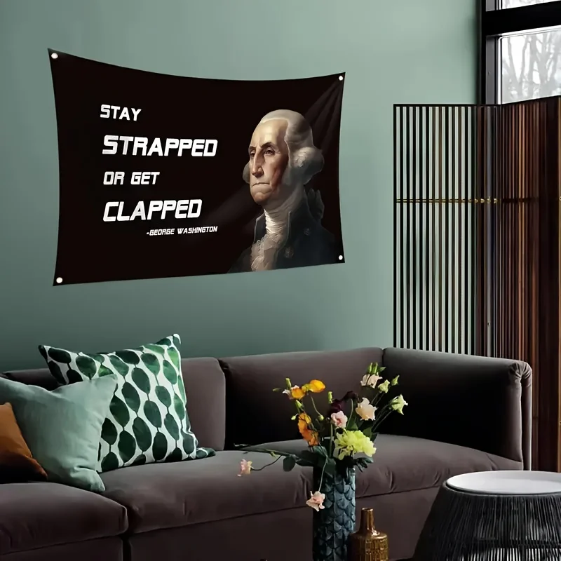 Tapisserie de motivation historique avec une force et une résolution inspirante de George Washington dans un espace de vie moderne