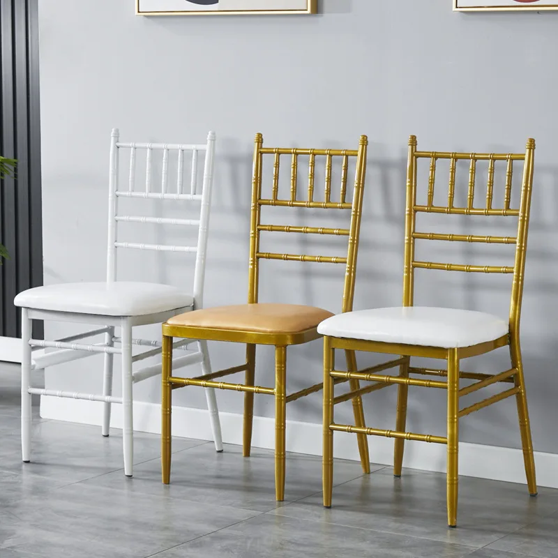 

White Dining Chair Bamboo Chair Outdoor Golden Wedding Hotel Chair