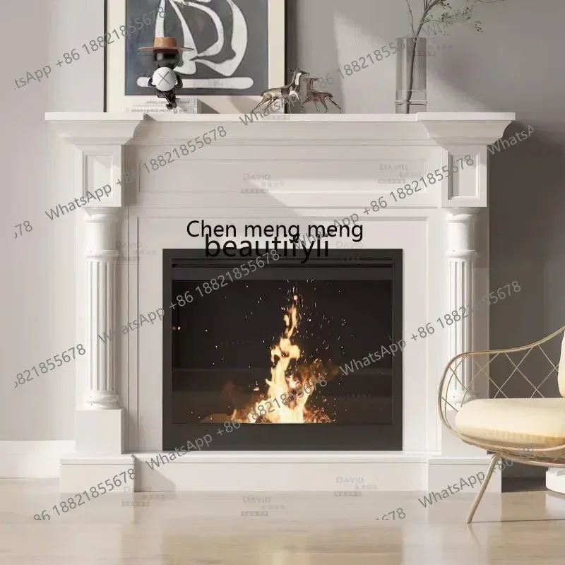 CQYModern living room entrance solid wood simulation mantel French Roman column carving wall scene design fireplace decoration