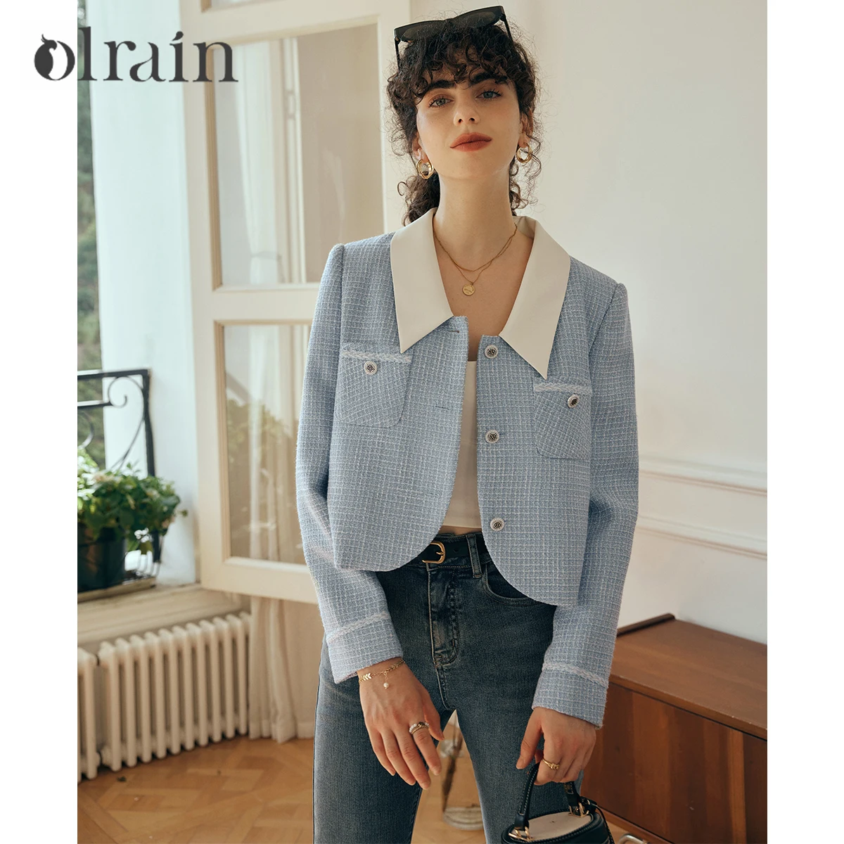 

OLrain French Small Fragrant Short Jacket Women's Early Spring 2025 New Light Mature Wind Loose Temperament Top O23QW82562