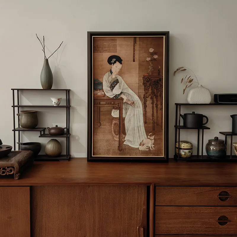 

Chinese Classical Aesthetic Canvas Poster - Antique Scholar Lady Painting for Niche Study Room Hotel Tea Room Wall Decor