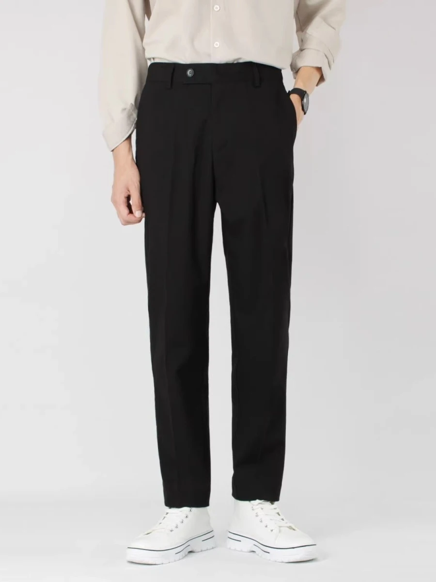 

Busin Casual Men's Slim Fit Straight Leg Pants Faionable Nine-Piece Trousers Polyester Blend No Brand Registered Trademark