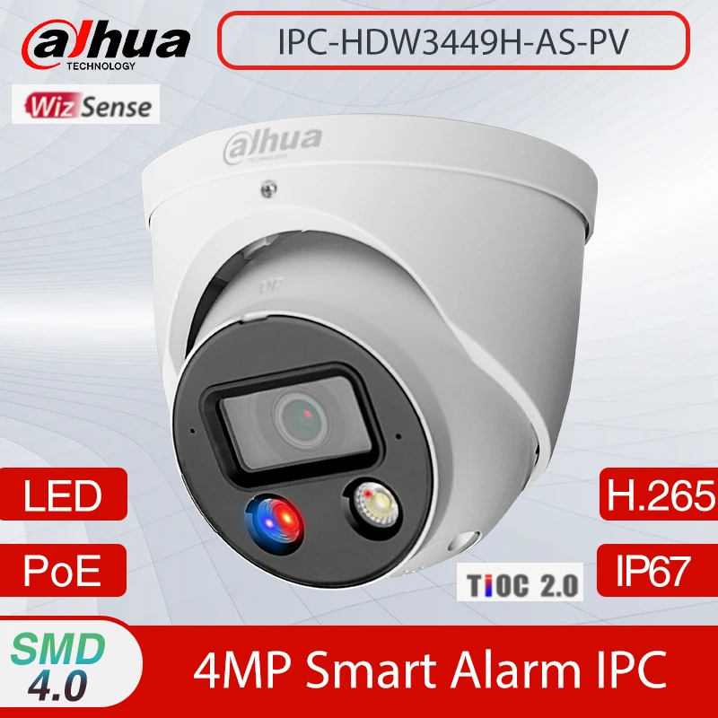 

Dahua IPC-HDW3449H-AS-PV 4MP H.265 IR 30M Smart Dual Illumination Active Deterrence Fixed-focal Eyeball WizSense Network Camera