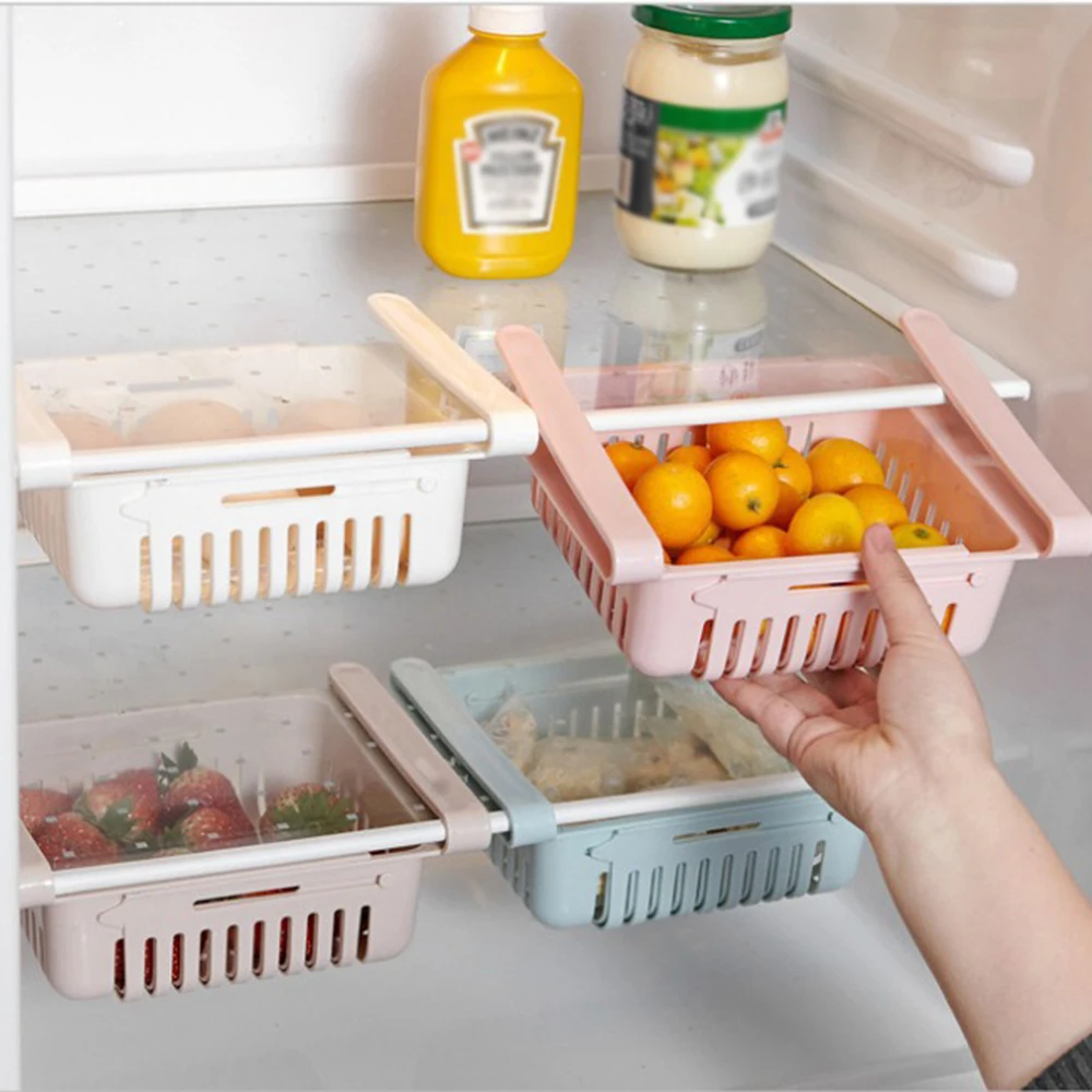 Multi Functional Refrigerator Storage Basket, Retractable Refrigerator Partition Storage Rack, Kitchen Drain