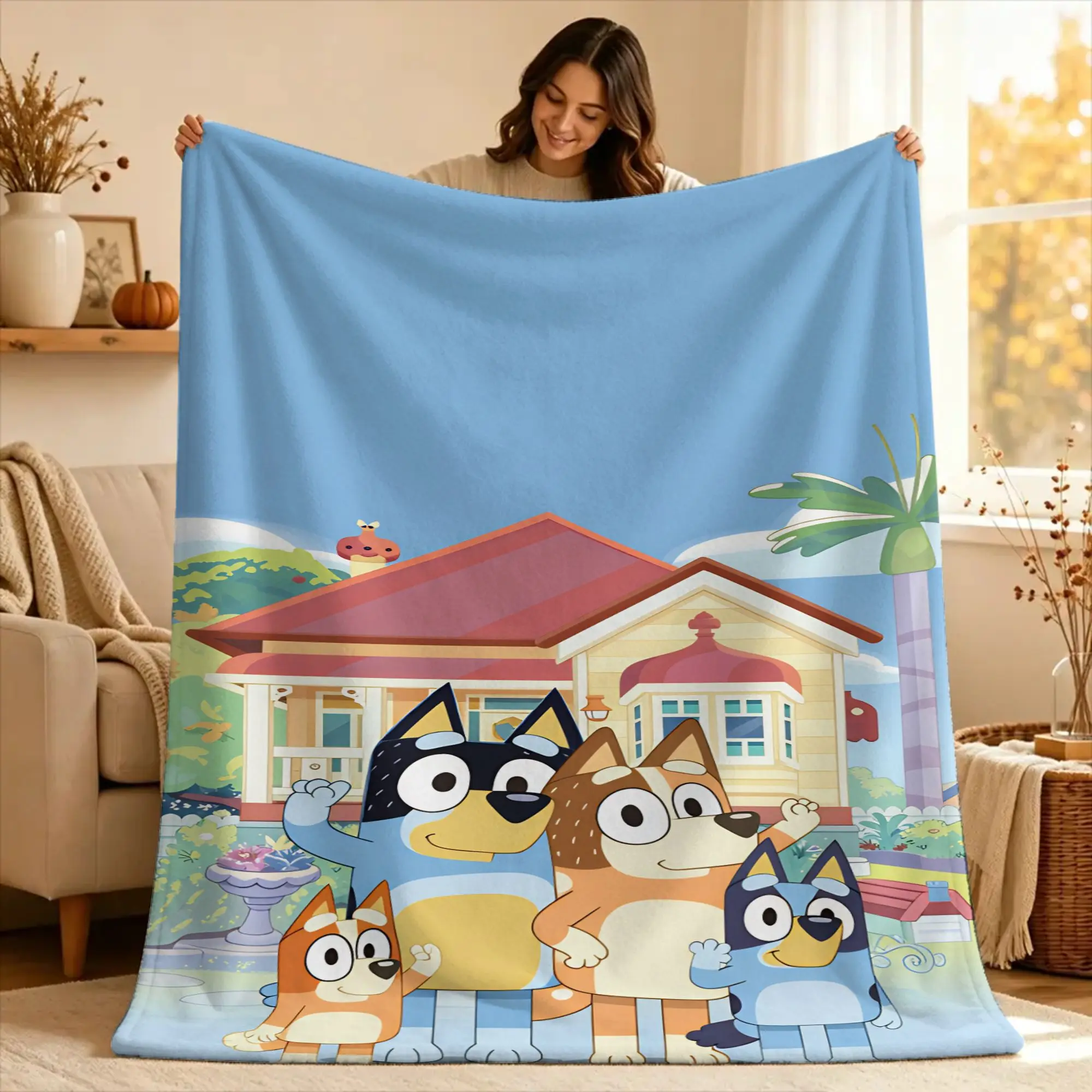 B-bluey Bingo Heeler Warm Blanket  Camping Plush Throw Blanket Funny Home Decor Flannel Bedspread Sofa Bed Cover