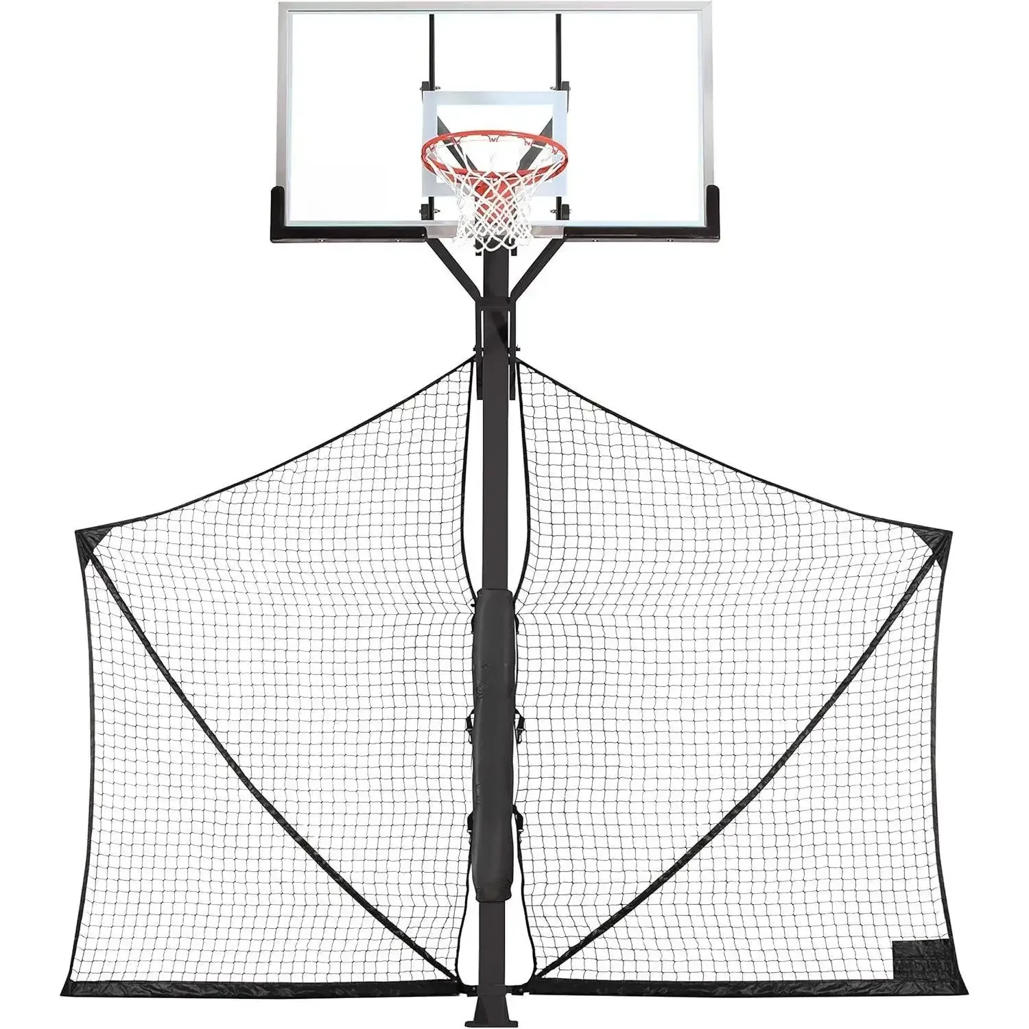 W-Basketball Yard Guard Defensive Net System Rebounder مع شبكة قابلة للطي وأذرع في القطب، أبيض/أسود