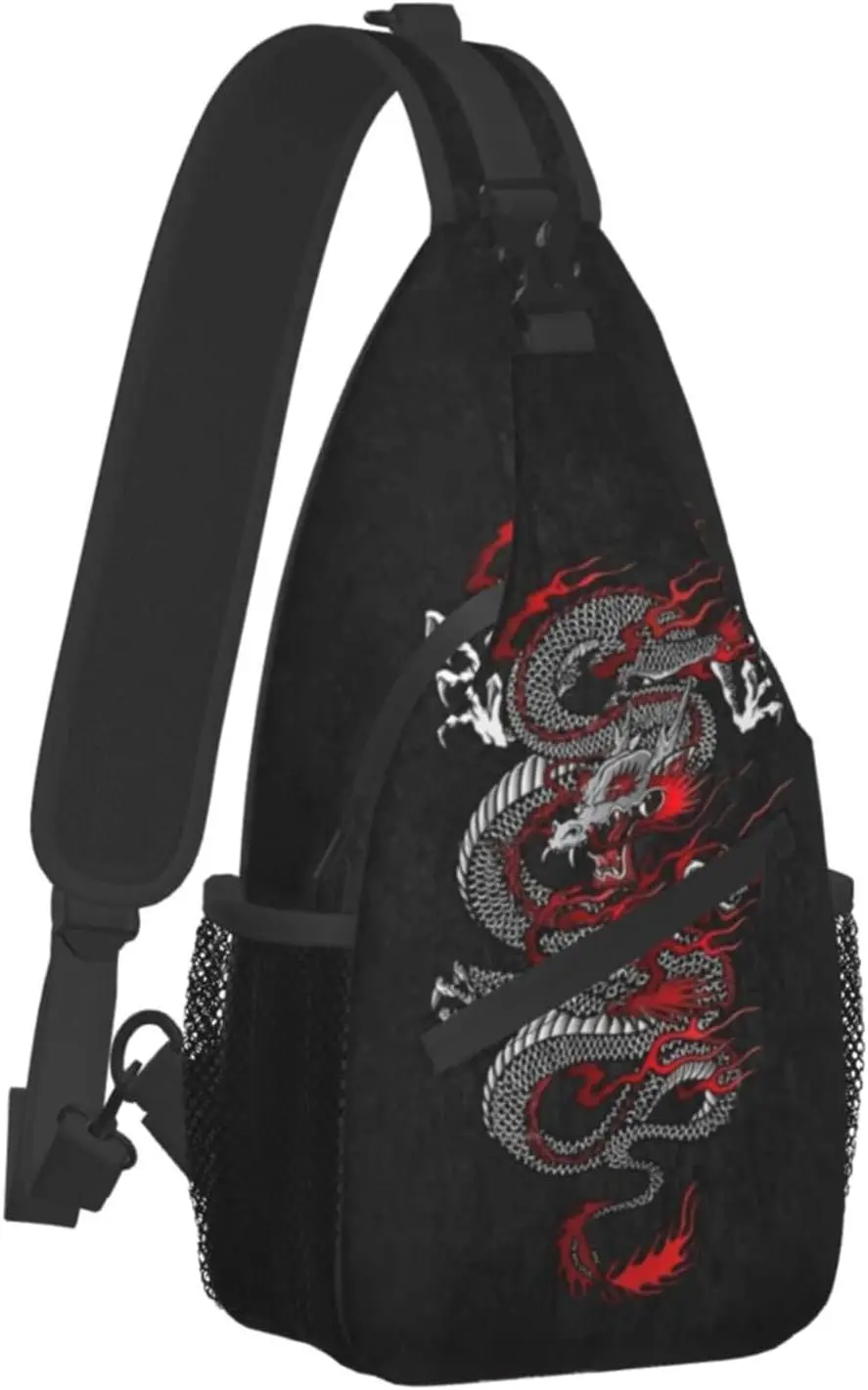 Dragon Pattern Sling Bag, Mochila Crossbody Chest, Mochila Casual, Bolsa de Ombro Legal para Viagem, Caminhada, Esporte, Ginásio, Casual