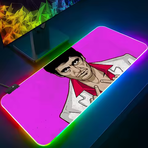 Film Scarface Tony Montana RGB Pc Gamer Keyboard Mouse Pad Mousepad LED Glowing Mouse Mats Rubber Gaming Computer Mausepad
