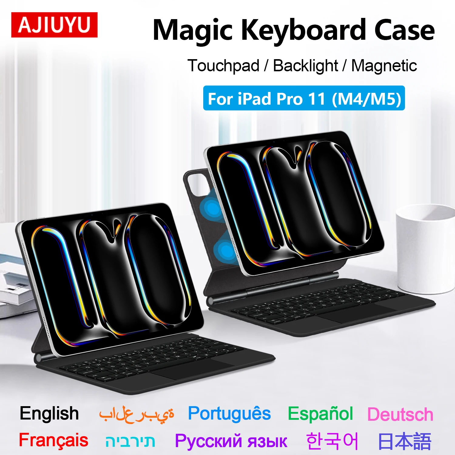 

AJIUYU Magnetic Magic Keyboard For iPad Pro 11 M5 2025 Tablet Case For iPad Pro 11 Inch M4 2024 Smart Multi-touch Touchpad Cover