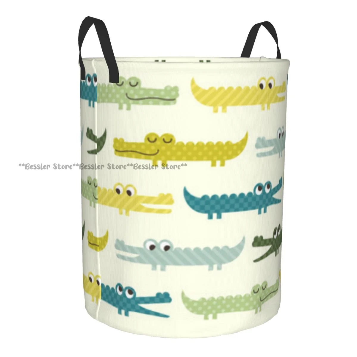 Laundry Basket Crocodile Characters Alligators Childish Round Storage Bin Collapsible Hamper Clothes Bucket Organizer