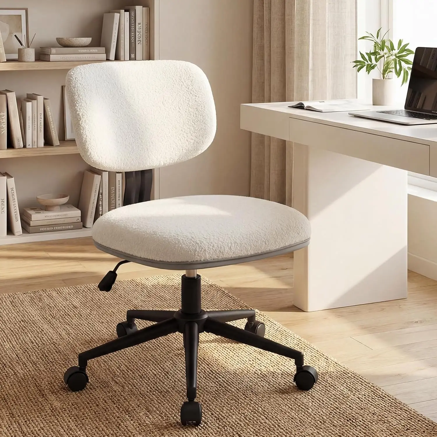

Home Office Chair No Arms with Wheels, 20.1" Wide Armless Office Desk Chairs Comfy Cute Vanity Chair with Back