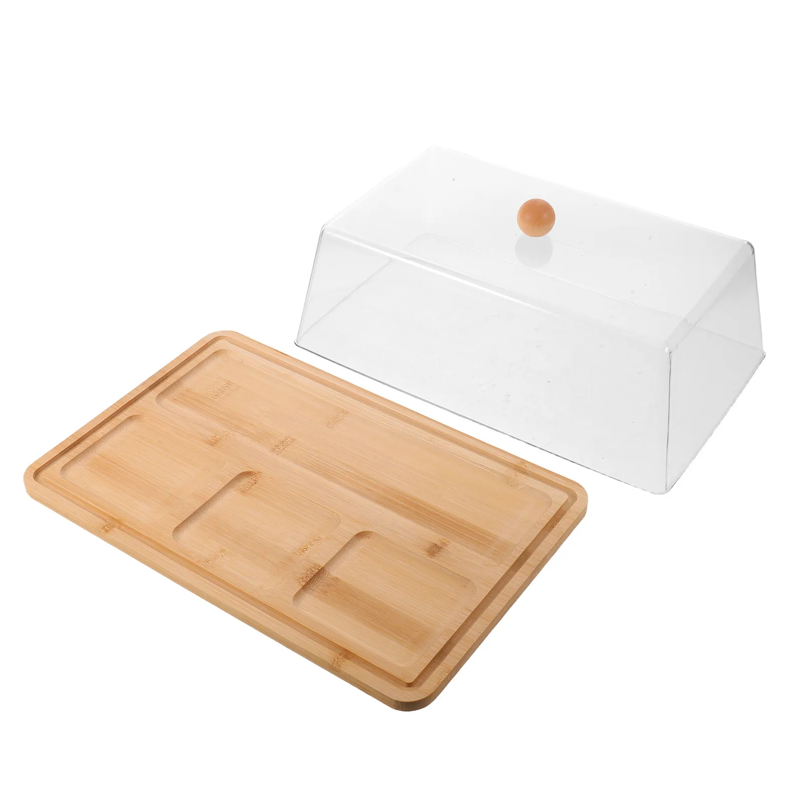Bamboo Charcuterie Board with Lid 14 Inch Rectangular Cake Holder Transparent Acrylic Dome Food Display Tray for Wedding Dessert view 6