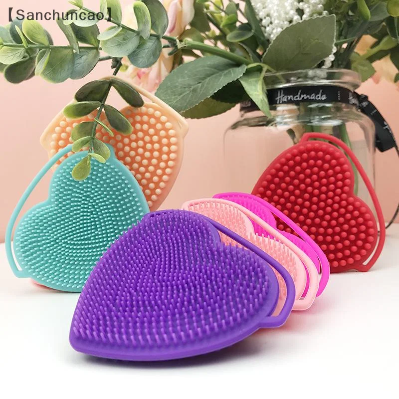 maveraSan Brosse per il viso in silicone a forma di cuore Raschietto bifacciale Spazzola per appendere Spazzola per pulizia Spazzola per bellezza esfoliante portatile