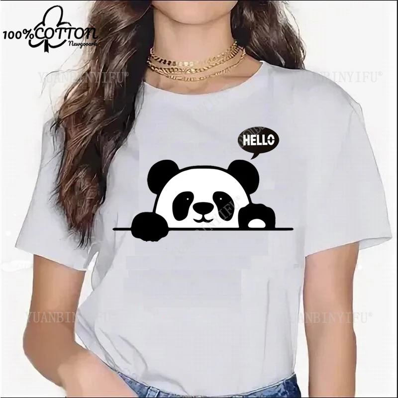 Classic Hot Sale Ladies' Kawaii Clothes Short-sleeved Cotton T-shirt with Panda Pattern Print, Fun Ladies' Leisure Comfortable