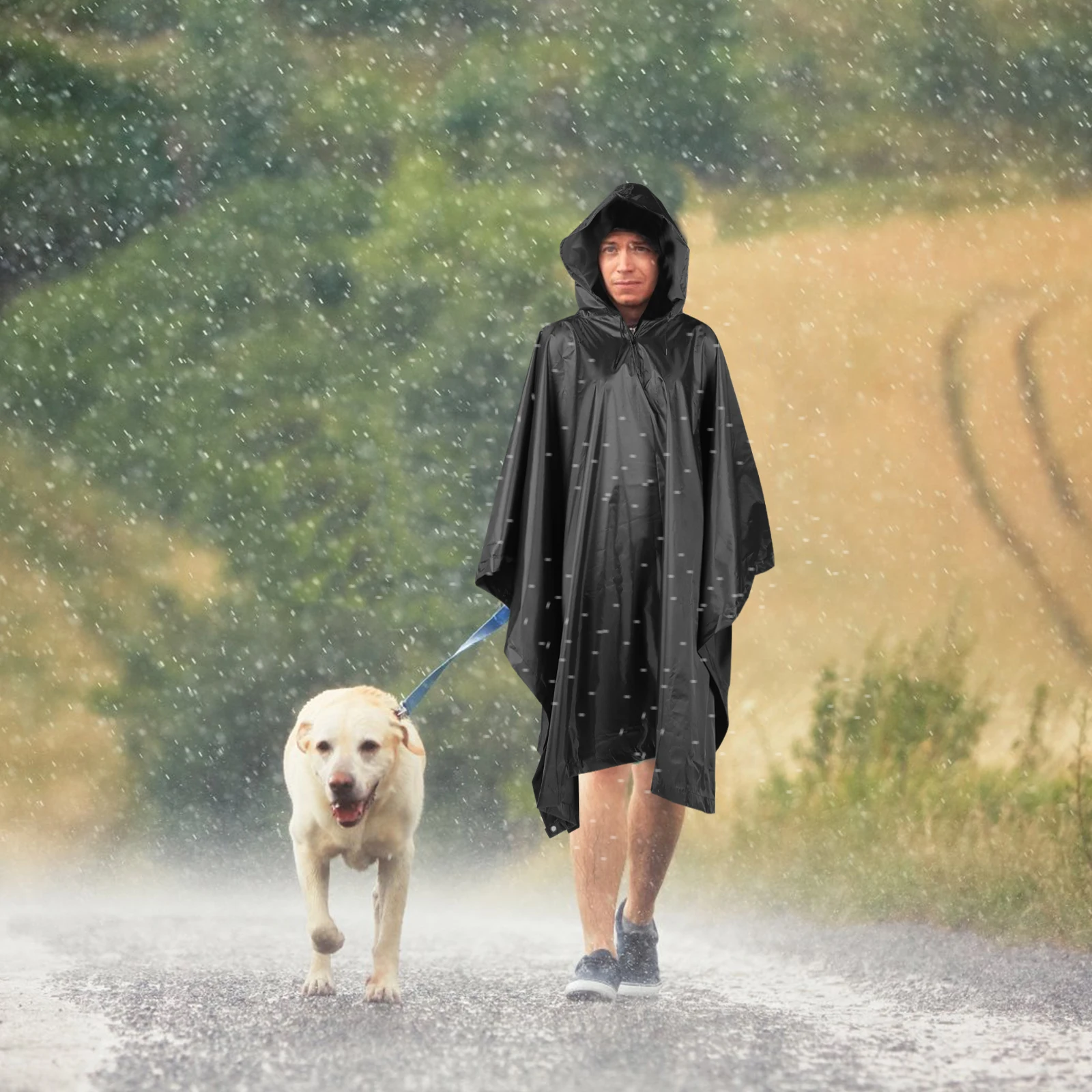 

Waterproof Raincoat Lightweight Hooded Unisex Adult Rain Jacket Black Outdoor Travel Emergency Use Foldable Poncho