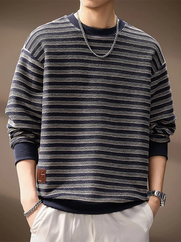 

Мужской свитшот в американском ретро-стиле с полосками, плотный, модный, с круглым вырезом, осенний, повседневный, с длинными рукавами