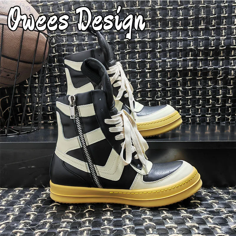 Owees-zapatillas de deporte de cuero genuino con cordones para hombre, zapatos deportivos masculinos de alta calidad, estilo Hip Hop, Rock Street