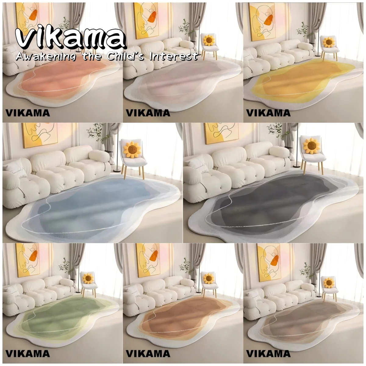 VIKAMA Nordic Style Bedroom Bedside Mat, Modern Simple Funny and Whimsical, Living Room Sofa and Coffee Table Household