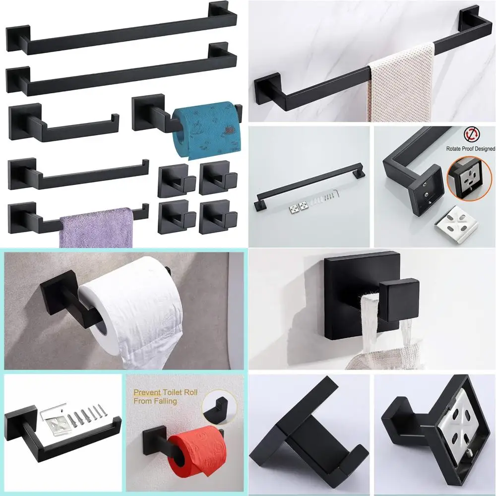 

Matte Black Bathroom Hardware Set - 10-Piece Accessory Kit with 2 Towel Bars, 23.6 Inch, and Towel Racks for Modern Bathroom Dec