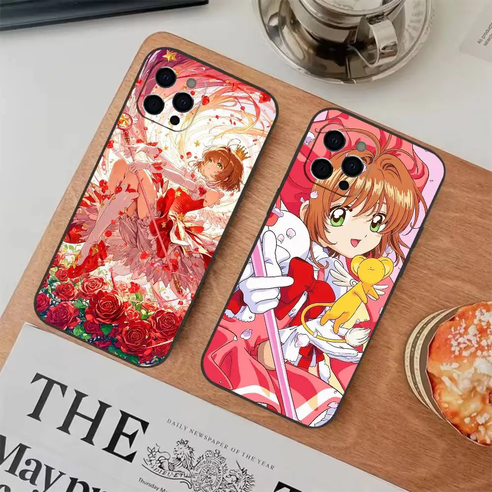 

Cute CCS C-Cardcaptor Sakura Phone Case For iPhone 11 12 13 14 15 16 17Pro,MAX Soft Black Shockproof Cover