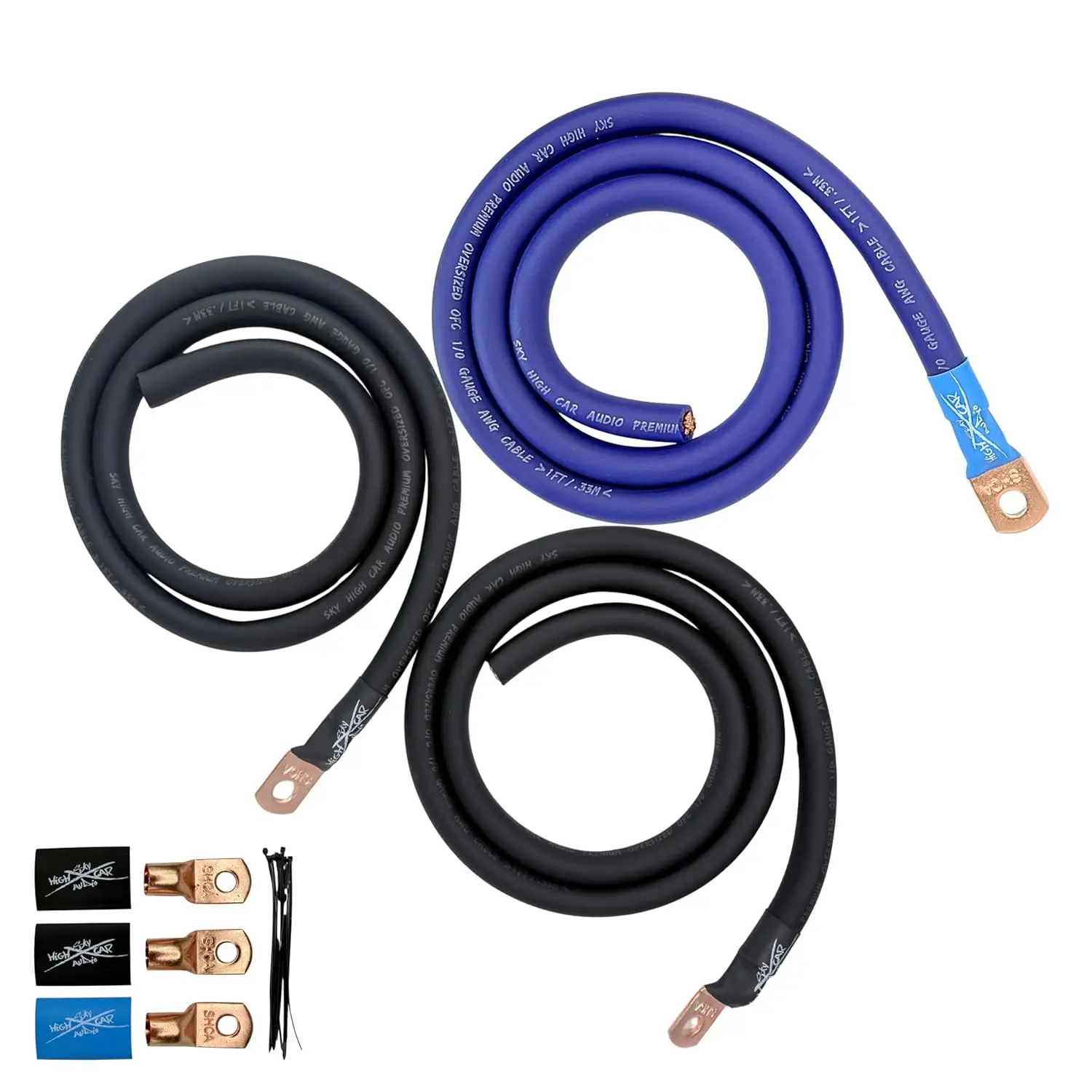 

OFC Big 3 Upgrade Kit, 1/0 Gauge Oxygen Free Copper Power and Ground Wire Set for Battery and Alternator, Blue/Black