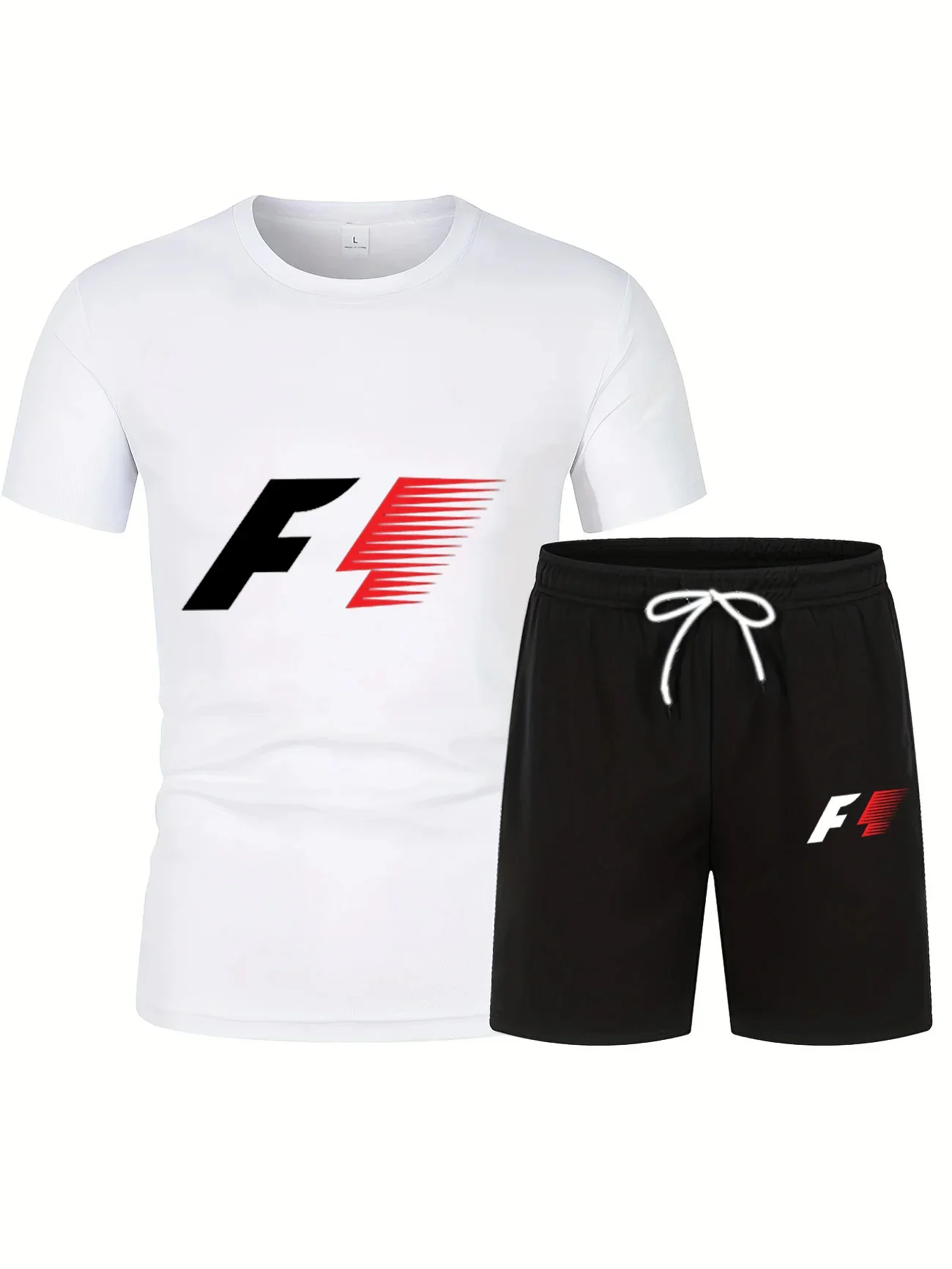 

Men'S Casual Short Sleeve and Shorts Set Simple and Fashionable, Breathable Crew Neck Loose Fit Polyester Spandex Alphabet