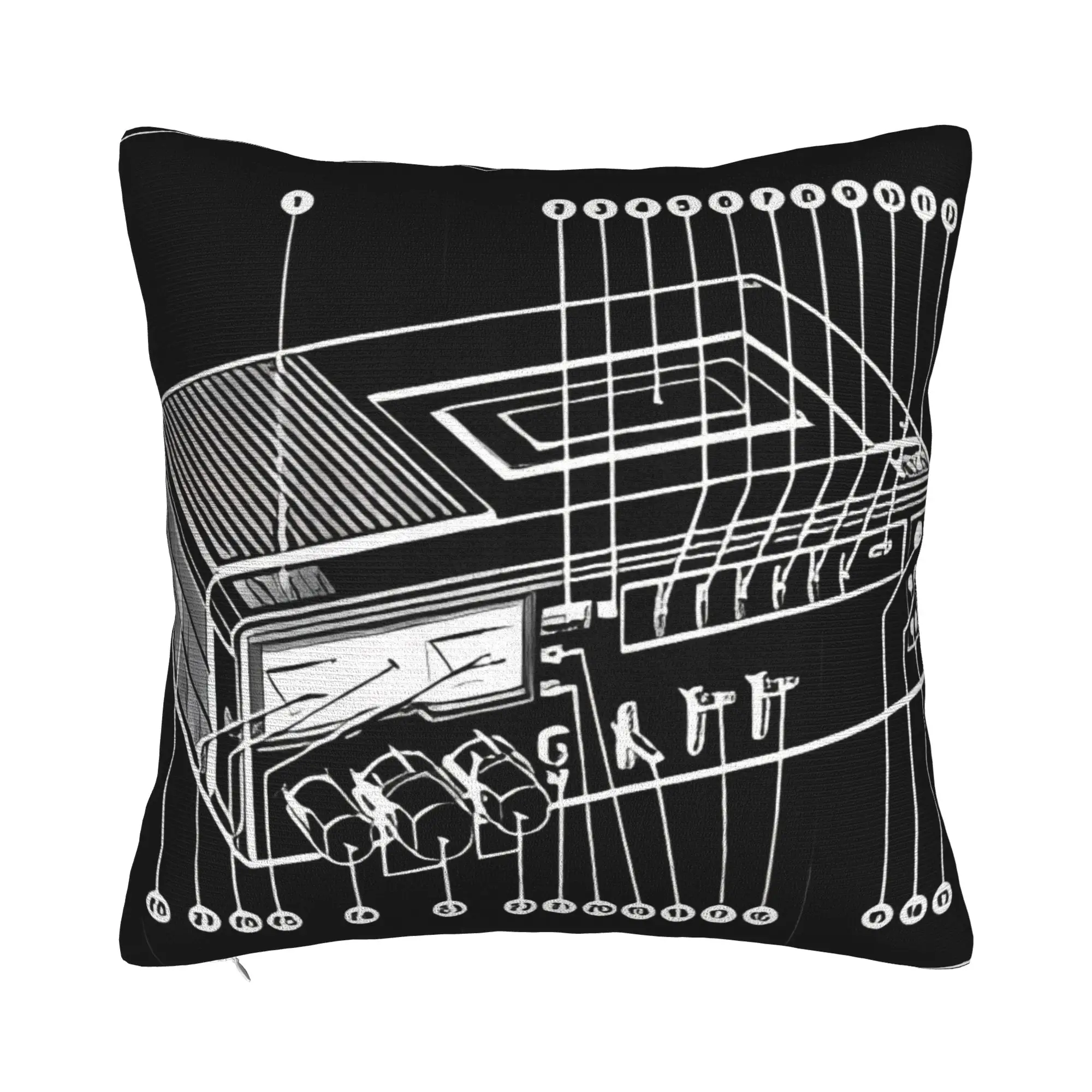 Ham Radio Transceiver Schematics White On Black Winter Holiday Farmhouse Home Deco ham radio Pillow Cover Soft Durable