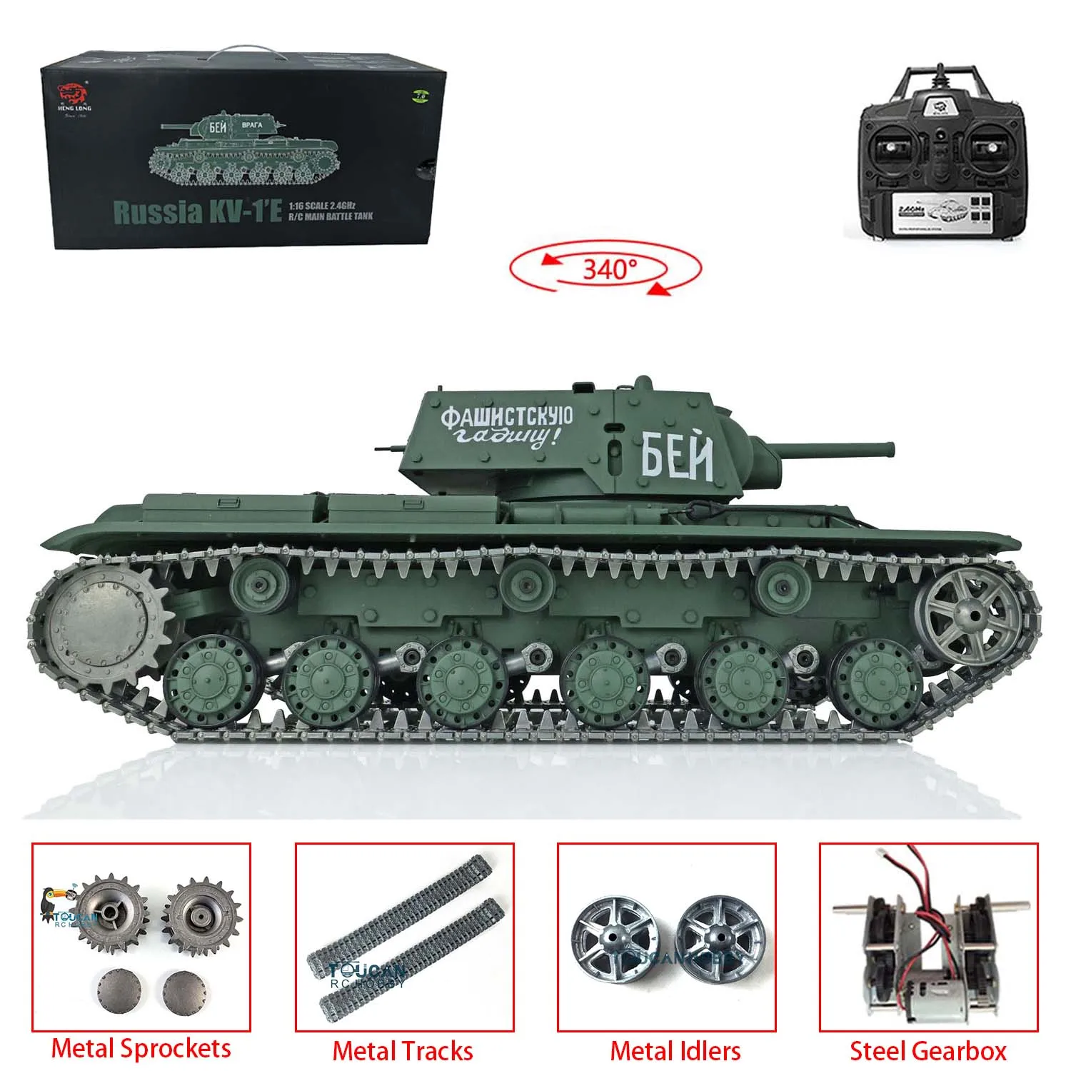 1/16 Scale 2.4G HENG LONG 7.0 Upgraded Soviet KV-1 RTR RC Tank 3878 Metal Tracks Idler Sprocket Army Toys BB Shoot Unit TH17464