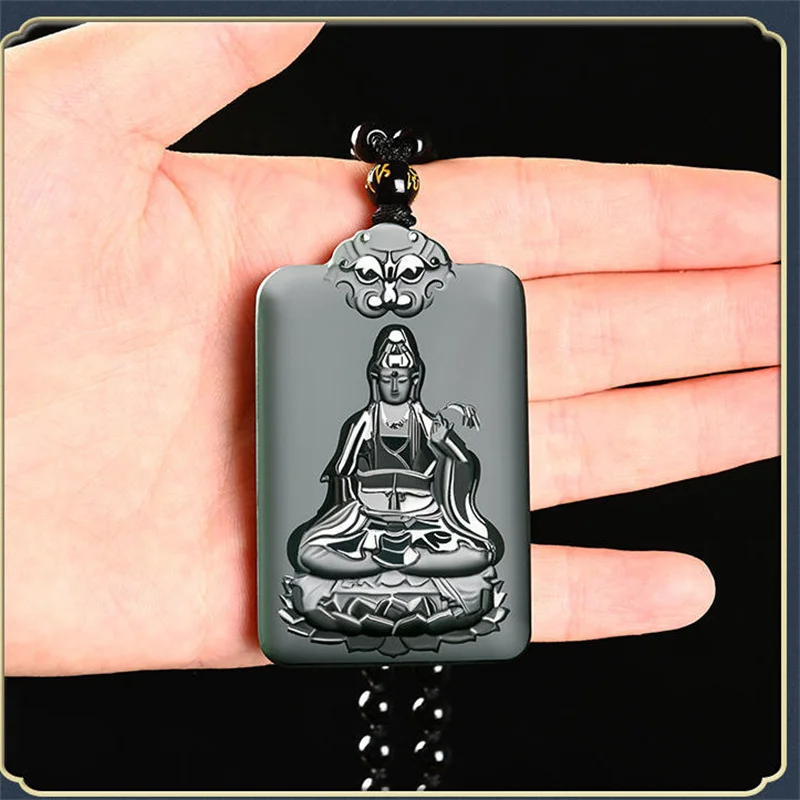 

Jia Le/ Natural Hetian Cyan Jade Bamboo Forest Guanyin Necklace Pendant Fashion Personalized Men and Women Couples Amulet Gift