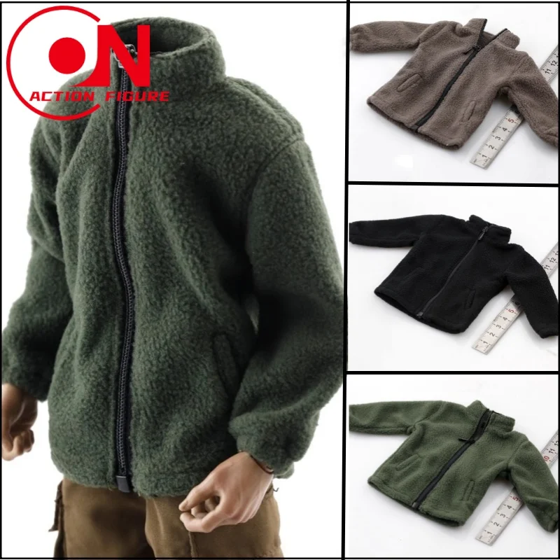 1/6 Scale Male Solid Color Casual Lamb Fleece Zipper Jacket Coat Clothes Model Fit 12inch Action Figure Body
