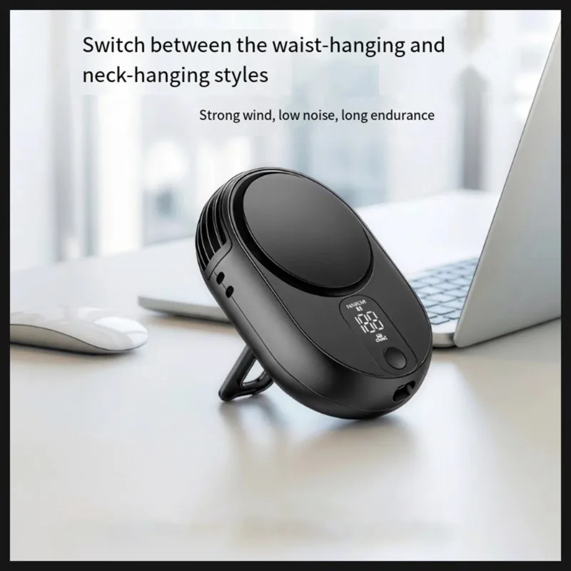 BABZ USB Rechargeable Neck Fan, Portable Wearable Fan for Outdoor & Desk, 2026 New Design, 5 Speeds, Digital Display,