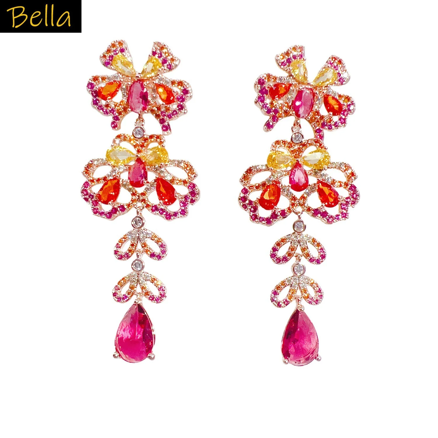 

Gala event luxury earrings for women jewelry bowknot butterfly dangling earrings red cyan blue zircon party jewelry gift female