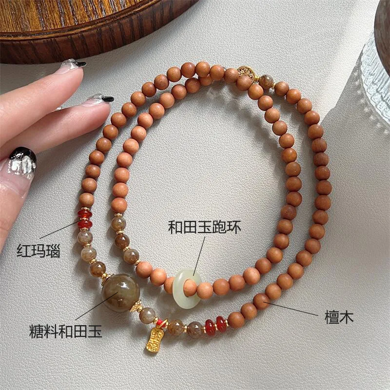 Miaona New Natural Brown Jade Hetian Jade Ebony Bracelet Female Retro Easy Matching Ancient Style Bracelet New Beaded