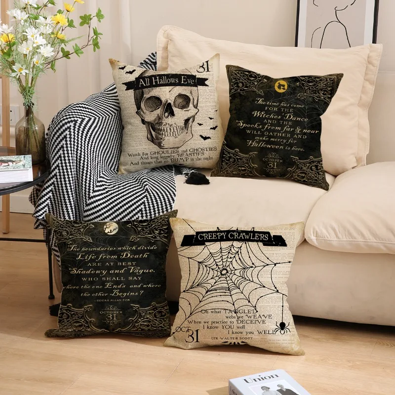 

Halloween Throw Pillow Covers 45x45cm Set of 4,Halloween Indoor Decorations Throw Pillows Cases for Home Couch Porch Decor