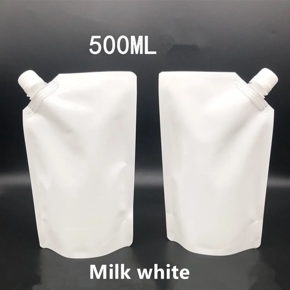 Bolsa de embalaje de líquidos de pie, color blanco lechoso, 500ml/1L, papel de aluminio, boquilla de succión para bebidas de calidad alimentaria, bolsa para jugo, agua, Doypack
