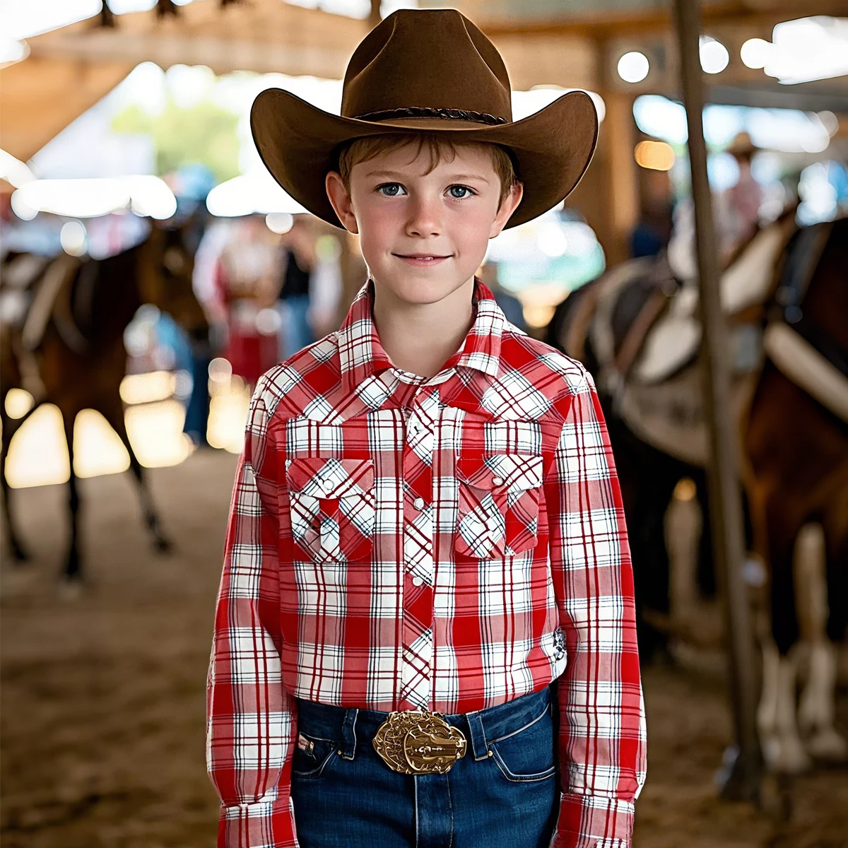 Disfraces de Halloween para niños, camisa de vaquero occidental a cuadros, ropa de Cosplay de vaca para niño y niña, Tops informales de manga larga de algodón con entramado