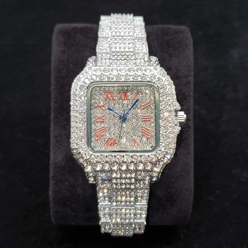 Luxury Diamond Watches for Women Fashion Silver Iced Out Square Wristwatch High Quality Bling Party Jewelry Clock Wedding Gift