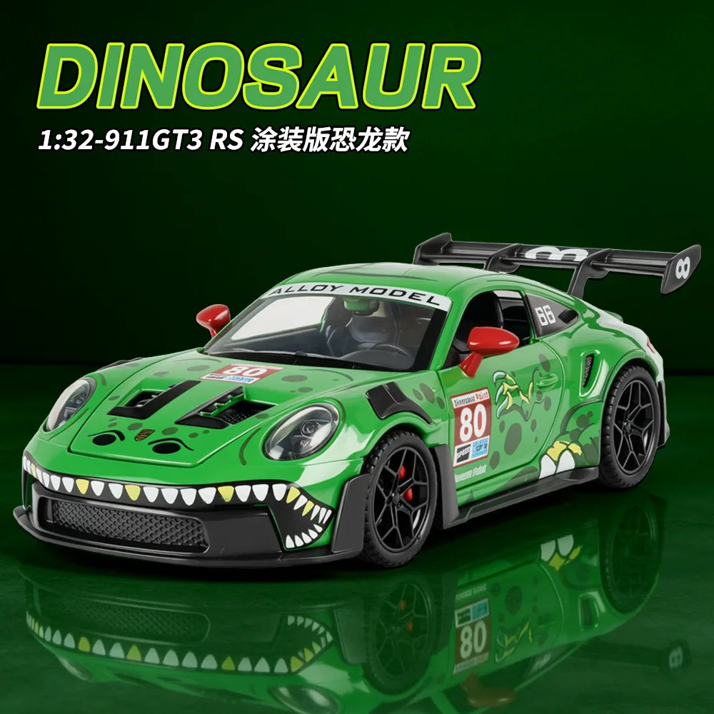 1:32 Porsche 911 GT3 RS Alloy Sportcar Model Diecast Toys Four Wheel Suspension Doors Opened Sound Light Vehice Fashion Ornament
