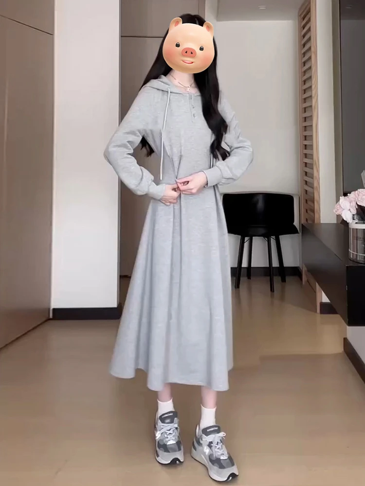 

Casual Sle High Waist Slim Fit Long Sve Hoodie Dr Women's Autumn Winter New Faion Korean Sle A-Line Dr