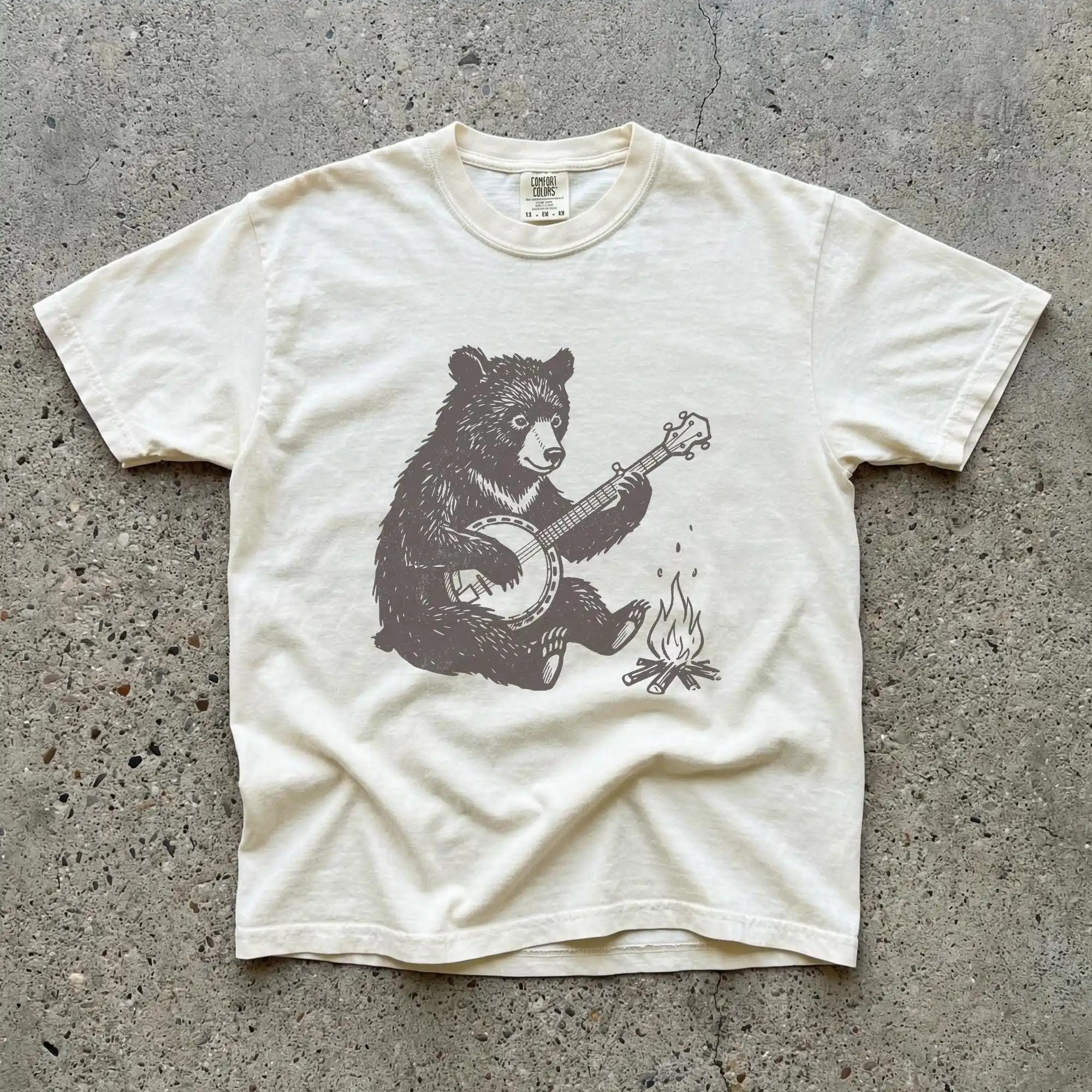 Banjo Bear Comfort Colors Tee: Campfire Bear Shirt