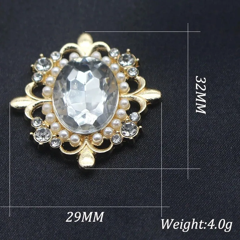 10pcs Golden 29*32MM Pearl Rhinestone for Needlework Sewing for Clothing Flower Diy Jewelry Hair Accessories Decorative