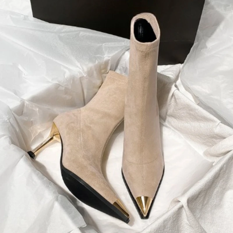 Sexy High Heels Ankle Women's Boots Elegant Pointed Toe Shoes 2025 Fashion Luxury Brand Winter Boots Pumps Gothic Mujer Botas
